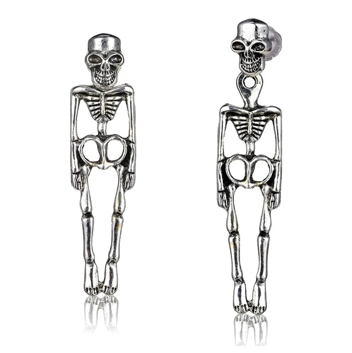 Movable Gothic Skull Skeleton Drop Earrings (1 Pair, Silver)   Naio Nails