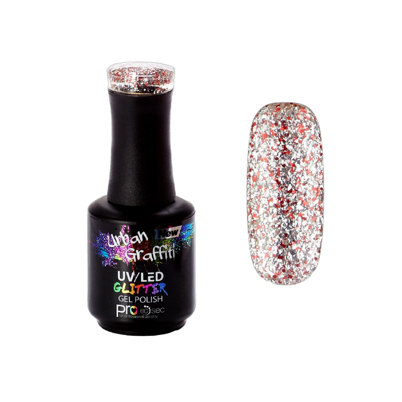 Apollo - UGGP-A0907 Urban Graffiti Röd och Silver Glitter Gel Nagellack 15ml