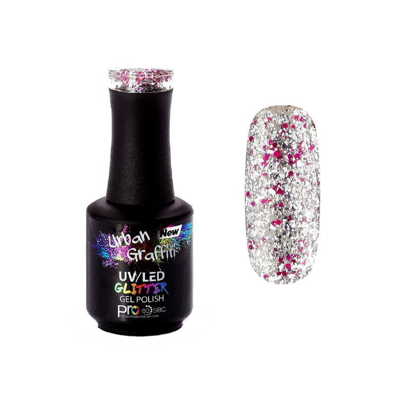 Dansgolv - UGGP-A0909 Rosa och Silver Glitter Gel Nagellack Urban Graffiti 15ml
