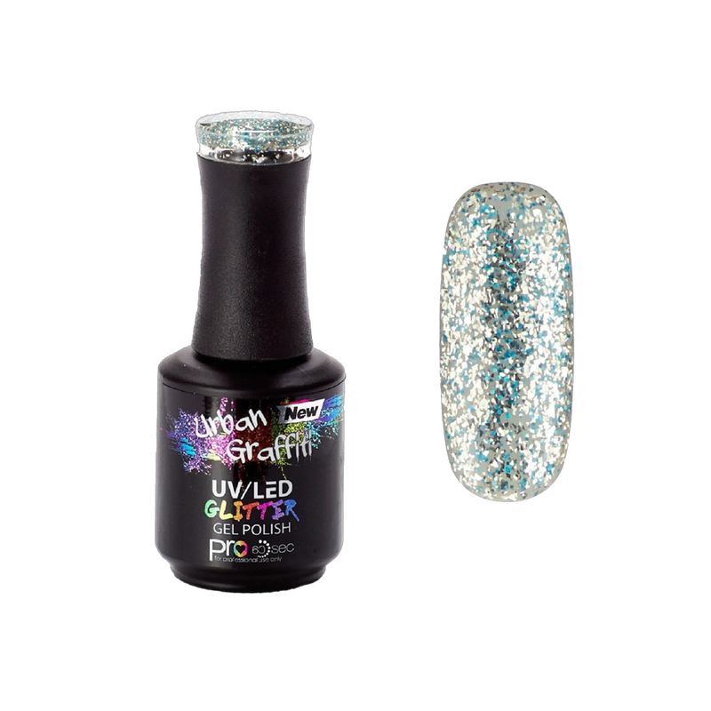Winter Waterfall - UGGP-A0912 Urban Graffiti Blå och Silver Glitter Gel Nagellack 15ml